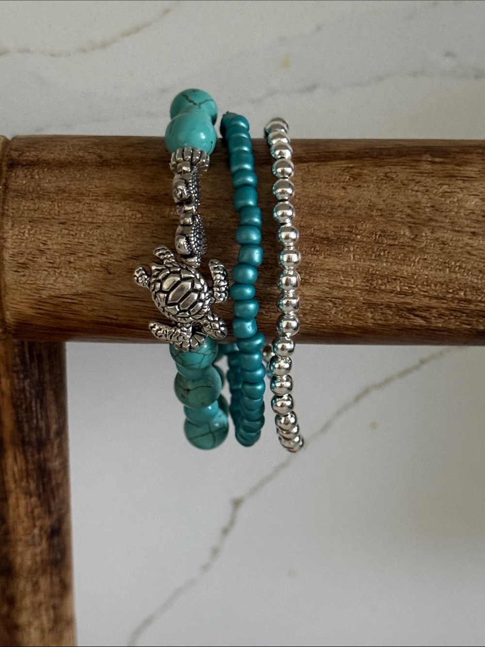 Turquoise Turtle Stackable Beaded Bracelet Set